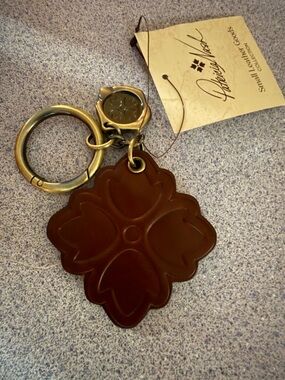Patricia Nash Brown Floral Embossed Leather Keyring with Antiqued Metal